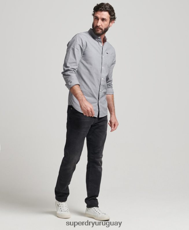 uy Superdry hombres camisa de algodón con microcuadros negro DT2N8Z147 ropa