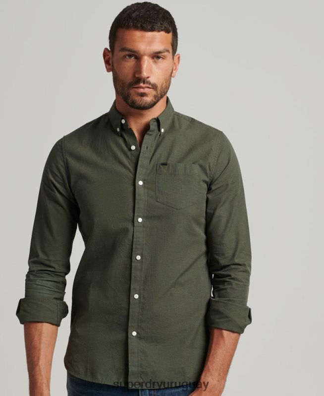uy Superdry hombres camisa de algodón con microcuadros verde DT2N8Z231 ropa