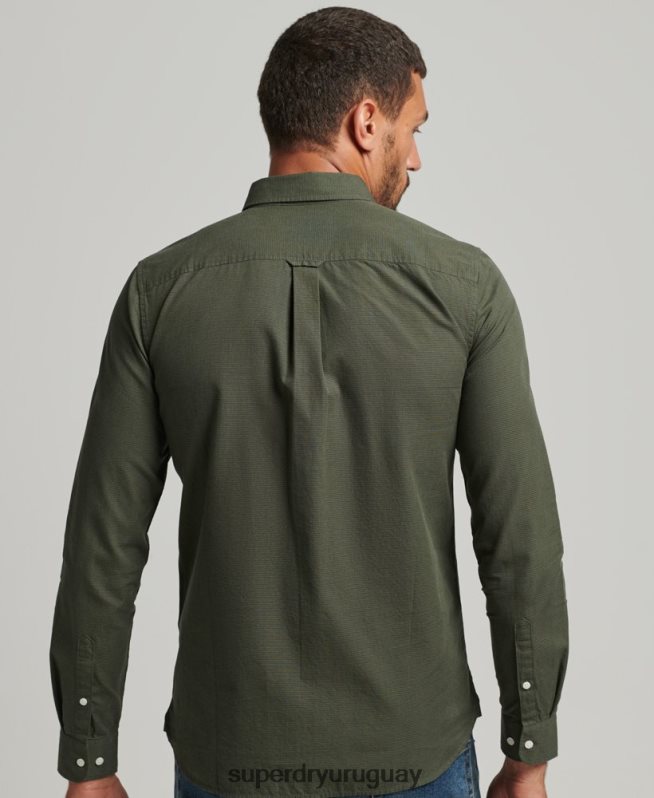 uy Superdry hombres camisa de algodón con microcuadros verde DT2N8Z231 ropa