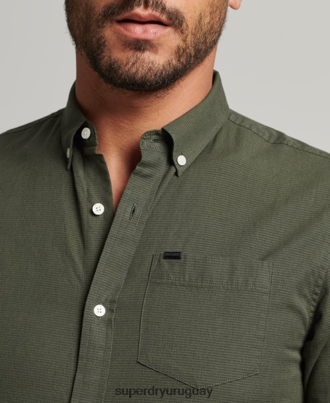 uy Superdry hombres camisa de algodón con microcuadros verde DT2N8Z231 ropa