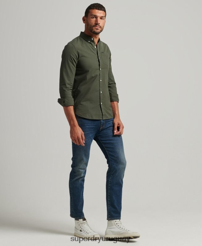 uy Superdry hombres camisa de algodón con microcuadros verde DT2N8Z231 ropa