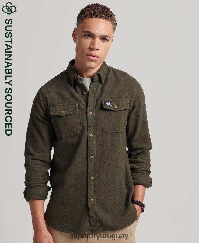 uy Superdry hombres camisa de franela trailsman de algodón orgánico caqui DT2N8Z168 ropa