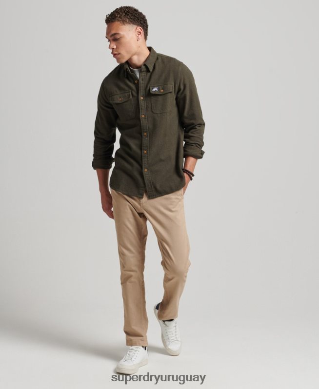 uy Superdry hombres camisa de franela trailsman de algodón orgánico caqui DT2N8Z168 ropa