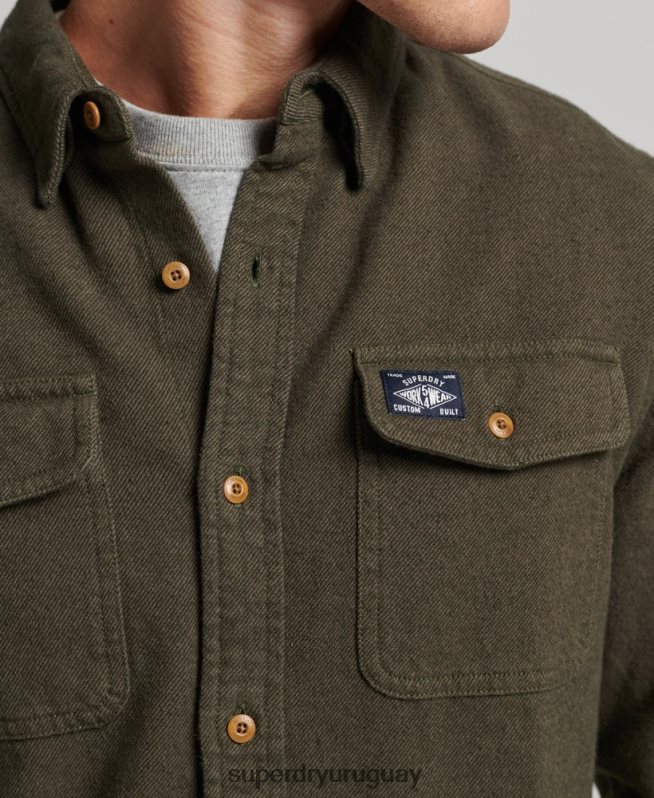uy Superdry hombres camisa de franela trailsman de algodón orgánico caqui DT2N8Z168 ropa