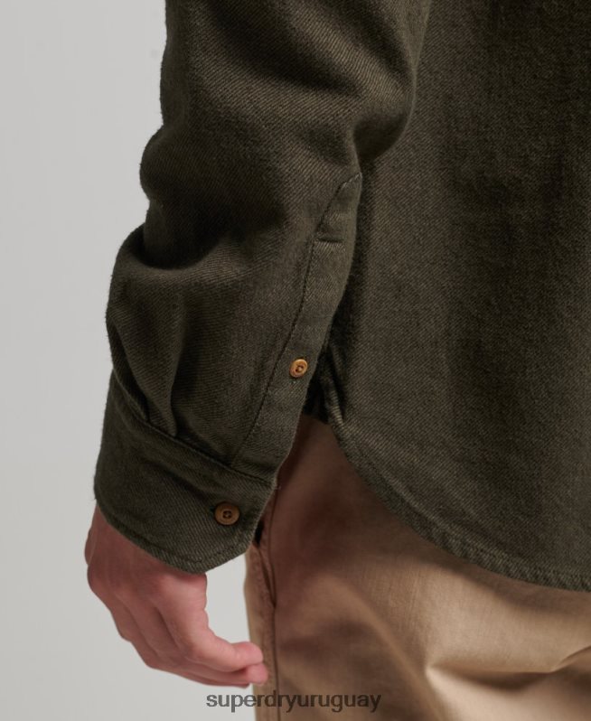 uy Superdry hombres camisa de franela trailsman de algodón orgánico caqui DT2N8Z168 ropa