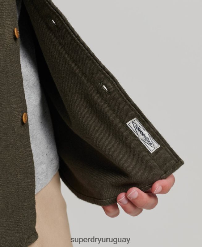 uy Superdry hombres camisa de franela trailsman de algodón orgánico caqui DT2N8Z168 ropa