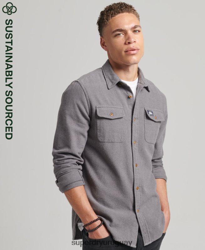 uy Superdry hombres camisa de franela trailsman de algodón orgánico gris DT2N8Z192 ropa