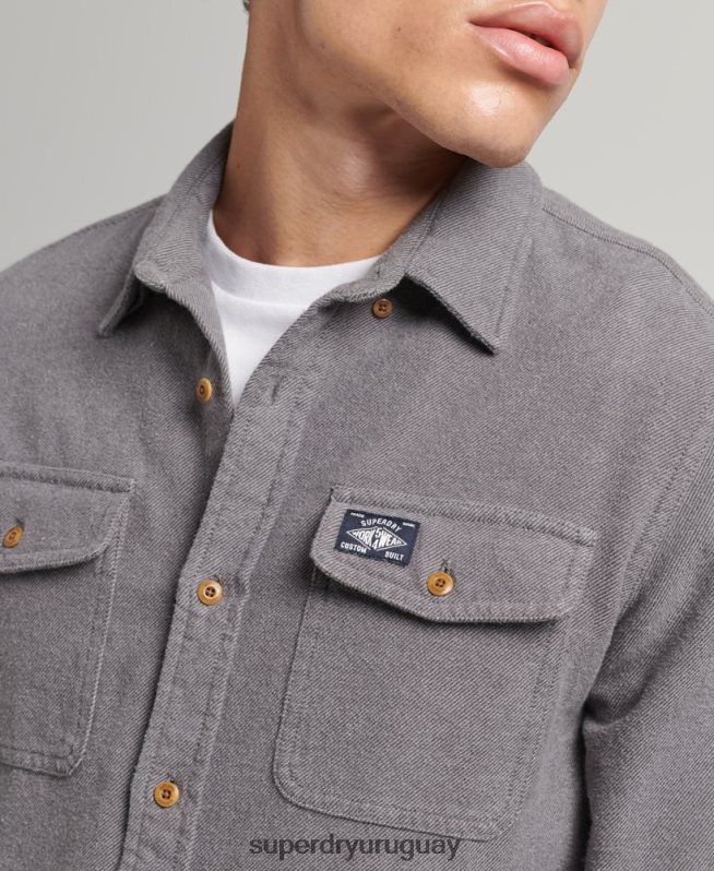 uy Superdry hombres camisa de franela trailsman de algodón orgánico gris DT2N8Z192 ropa