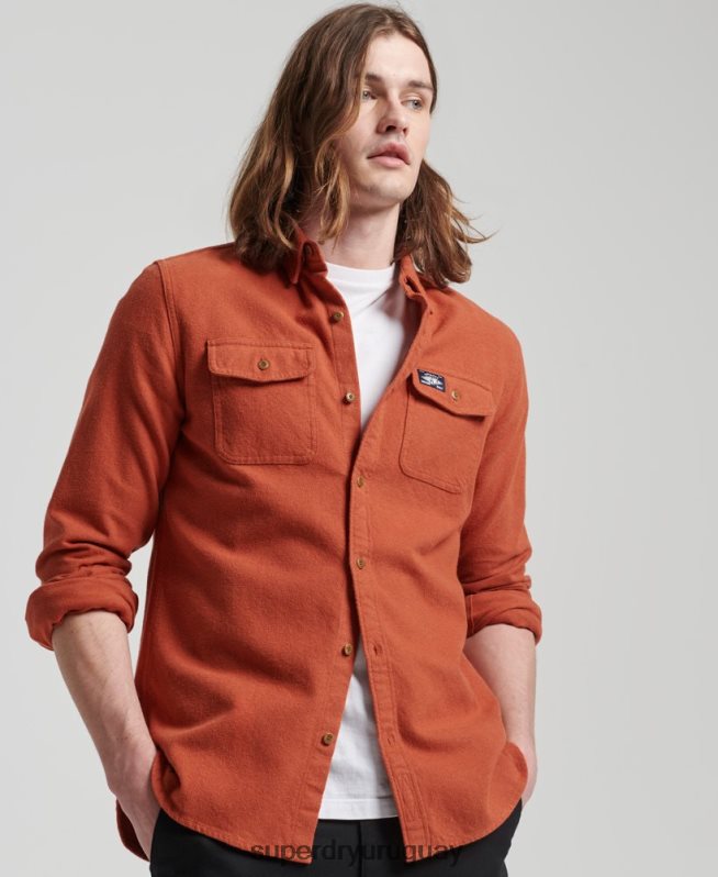uy Superdry hombres camisa de franela trailsman de algodón orgánico naranja DT2N8Z158 ropa