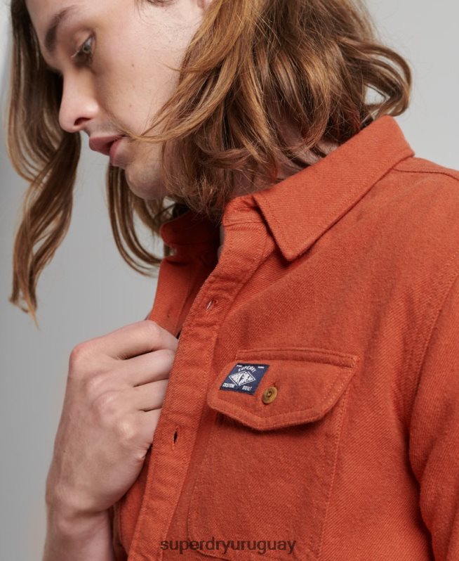 uy Superdry hombres camisa de franela trailsman de algodón orgánico naranja DT2N8Z158 ropa