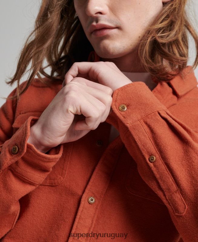 uy Superdry hombres camisa de franela trailsman de algodón orgánico naranja DT2N8Z158 ropa