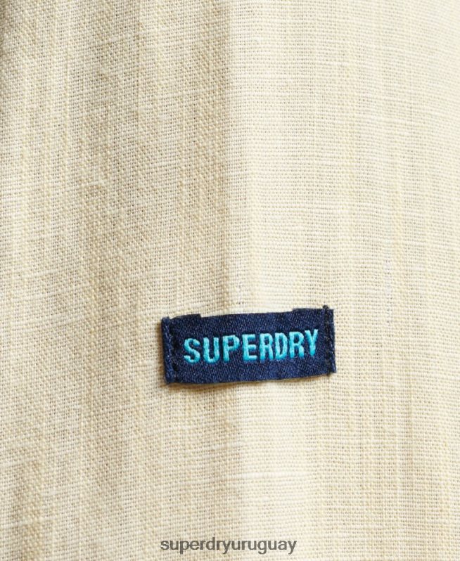 uy Superdry hombres camisa de lino con botones de algodón orgánico studios amarillo DT2N8Z183 ropa