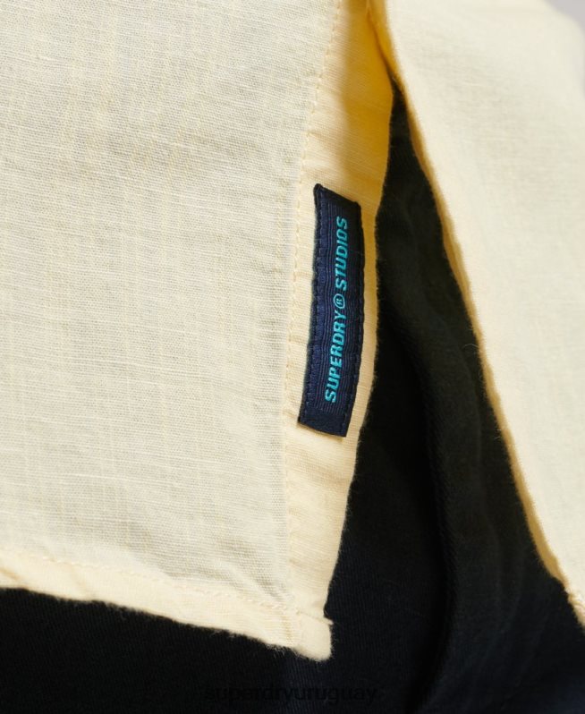 uy Superdry hombres camisa de lino con botones de algodón orgánico studios amarillo DT2N8Z183 ropa