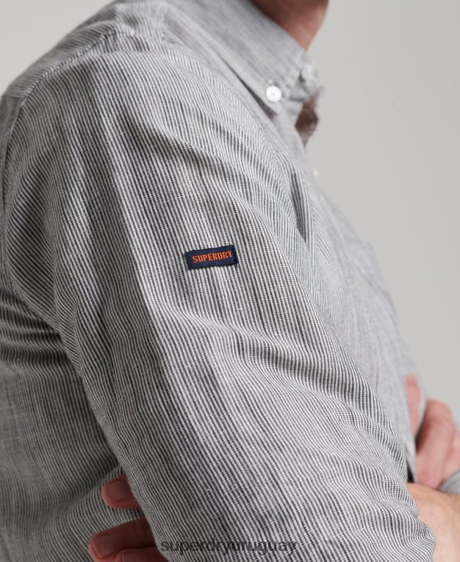 uy Superdry hombres camisa de lino con botones de algodón orgánico studios gris claro DT2N8Z136 ropa