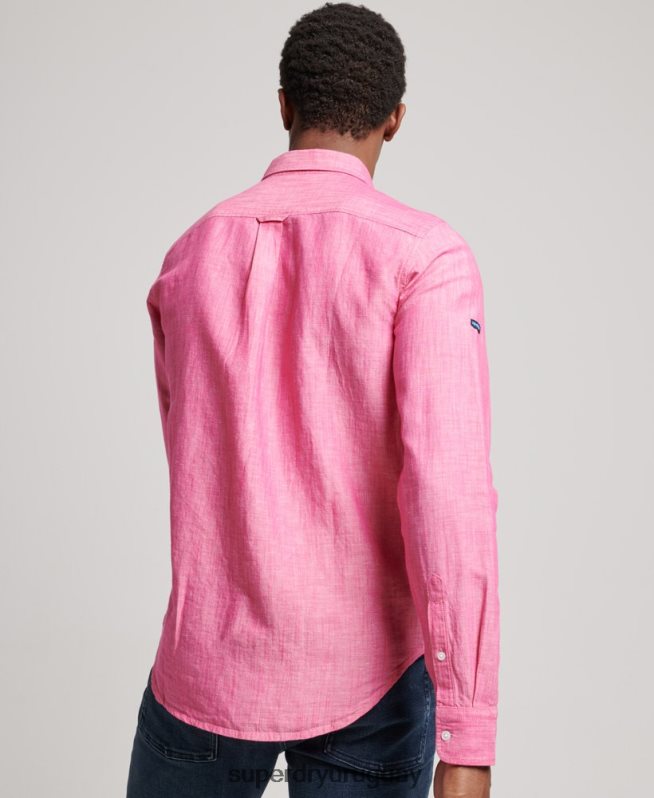 uy Superdry hombres camisa de lino con botones de algodón orgánico studios rosa DT2N8Z133 ropa