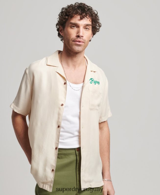 uy Superdry hombres camisa de manga corta de bolos vintage crema DT2N8Z170 ropa