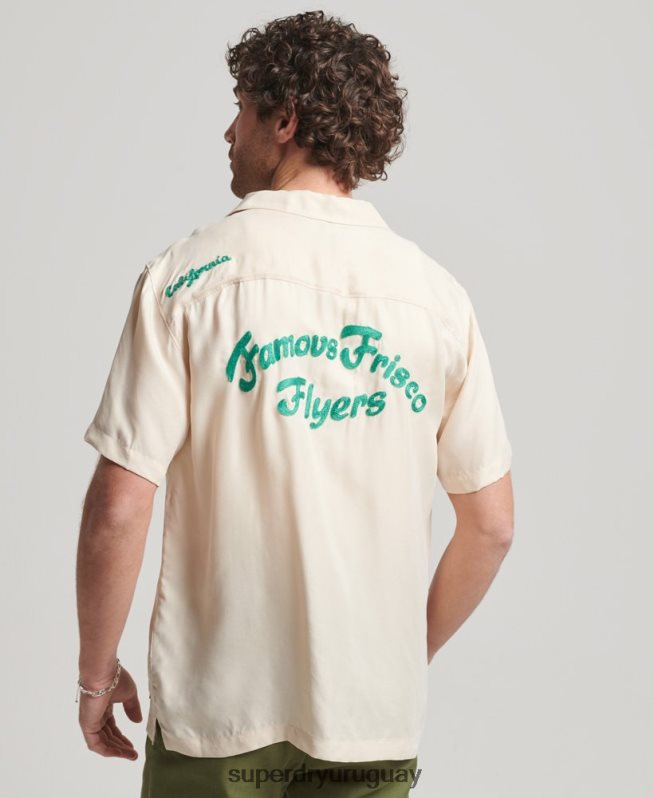 uy Superdry hombres camisa de manga corta de bolos vintage crema DT2N8Z170 ropa