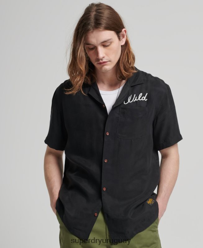 uy Superdry hombres camisa de manga corta de bolos vintage negro DT2N8Z172 ropa