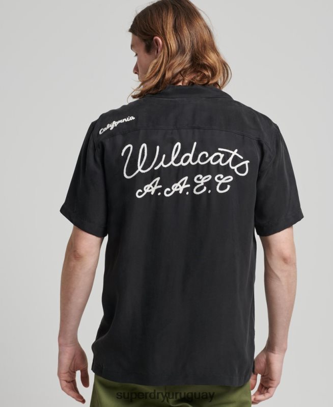 uy Superdry hombres camisa de manga corta de bolos vintage negro DT2N8Z172 ropa