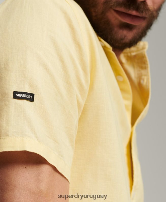 uy Superdry hombres camisa de manga corta de lino y algodón orgánico amarillo DT2N8Z125 ropa