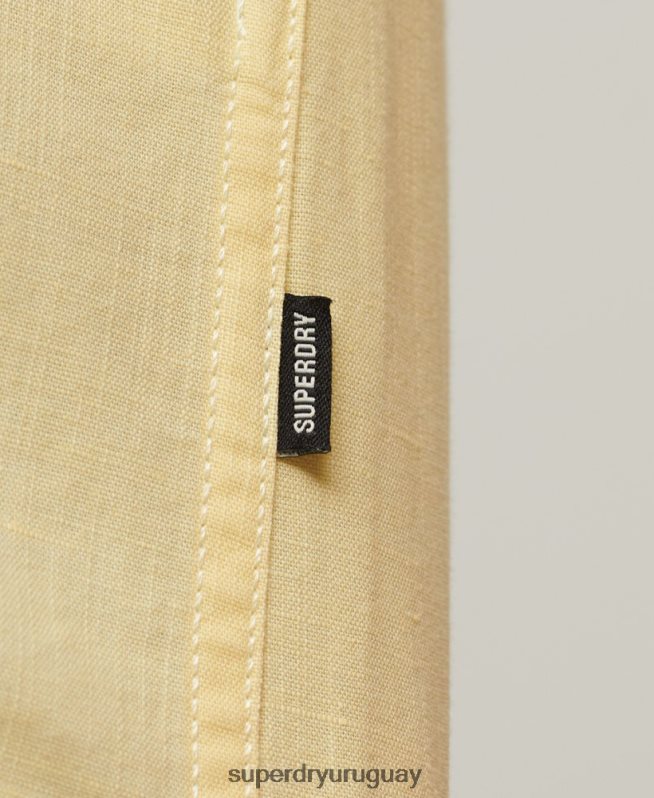 uy Superdry hombres camisa de manga corta de lino y algodón orgánico amarillo DT2N8Z125 ropa