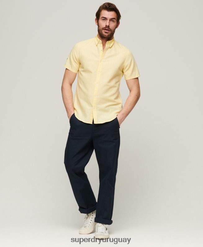 uy Superdry hombres camisa de manga corta de lino y algodón orgánico amarillo DT2N8Z125 ropa