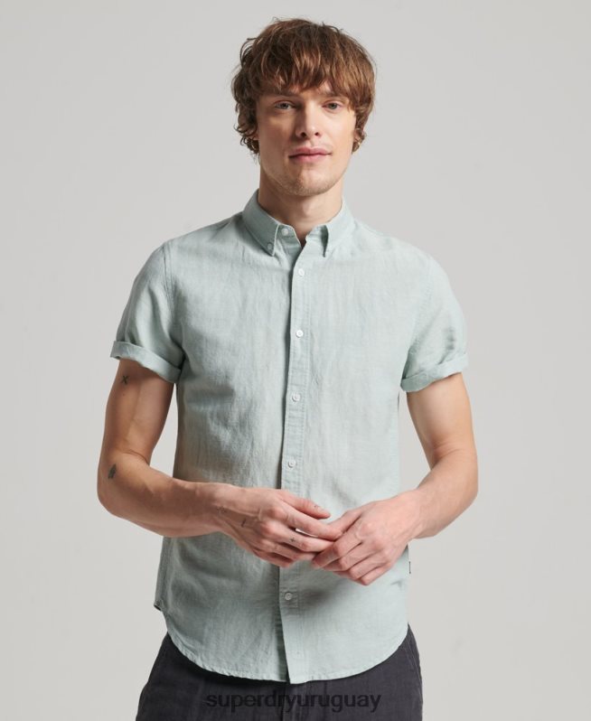 uy Superdry hombres camisa de manga corta de lino y algodón orgánico azul DT2N8Z202 ropa