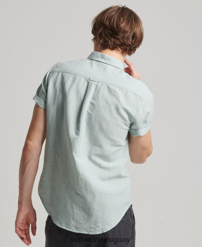 uy Superdry hombres camisa de manga corta de lino y algodón orgánico azul DT2N8Z202 ropa