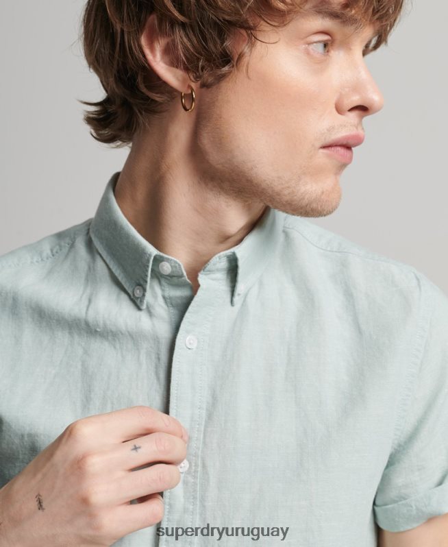 uy Superdry hombres camisa de manga corta de lino y algodón orgánico azul DT2N8Z202 ropa