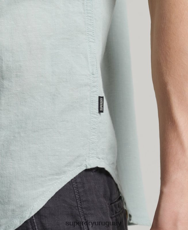 uy Superdry hombres camisa de manga corta de lino y algodón orgánico azul DT2N8Z202 ropa