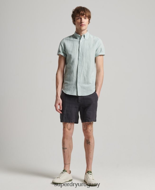 uy Superdry hombres camisa de manga corta de lino y algodón orgánico azul DT2N8Z202 ropa