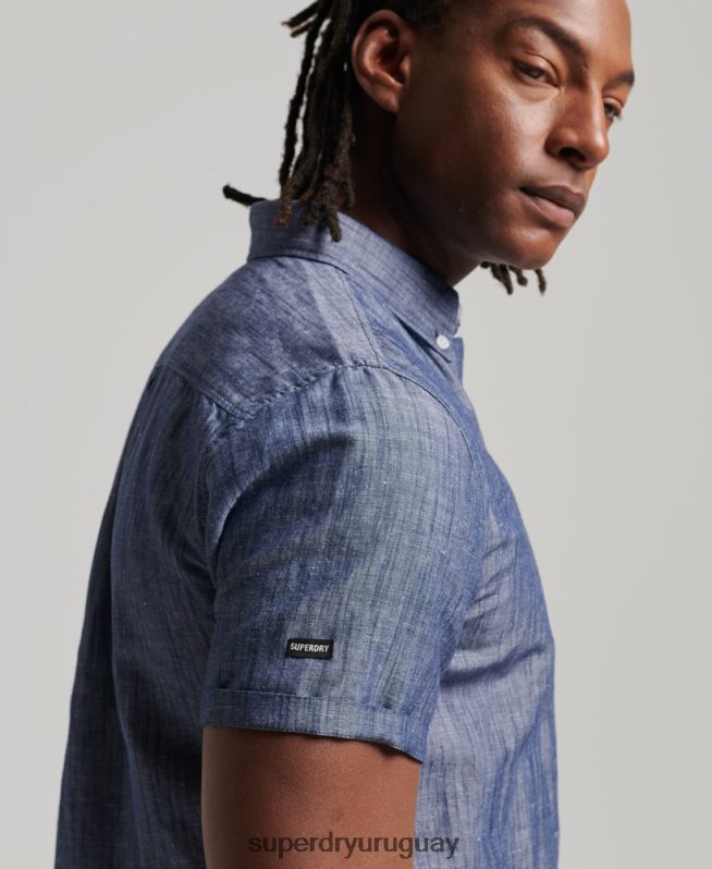 uy Superdry hombres camisa de manga corta de lino y algodón orgánico azul oscuro DT2N8Z198 ropa