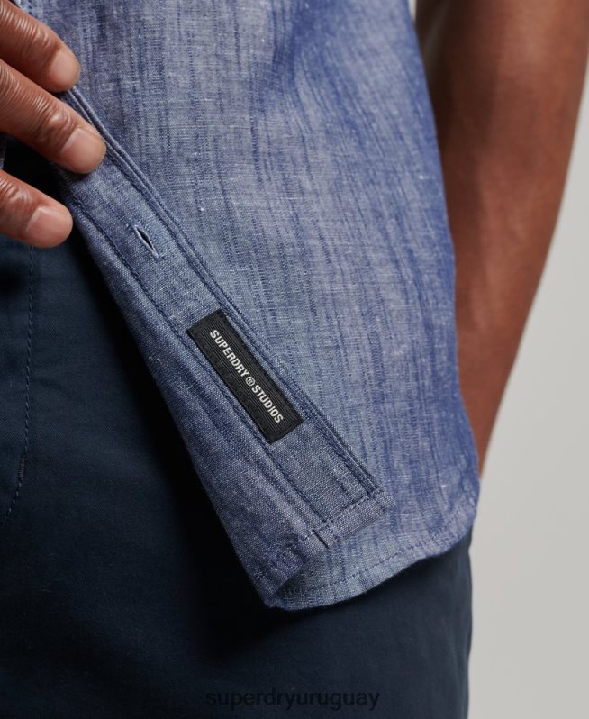 uy Superdry hombres camisa de manga corta de lino y algodón orgánico azul oscuro DT2N8Z198 ropa