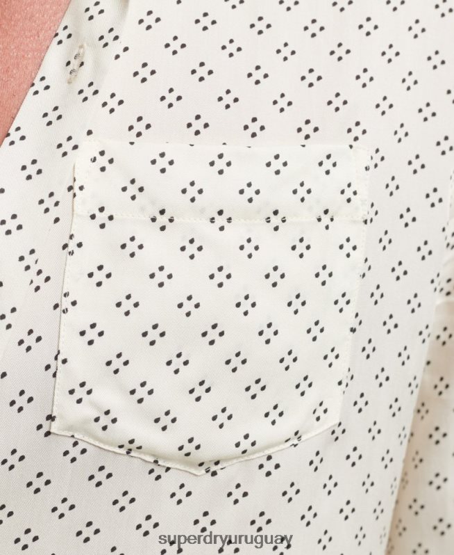 uy Superdry hombres camisa de manga larga con estampado de los años 70 blanco DT2N8Z145 ropa