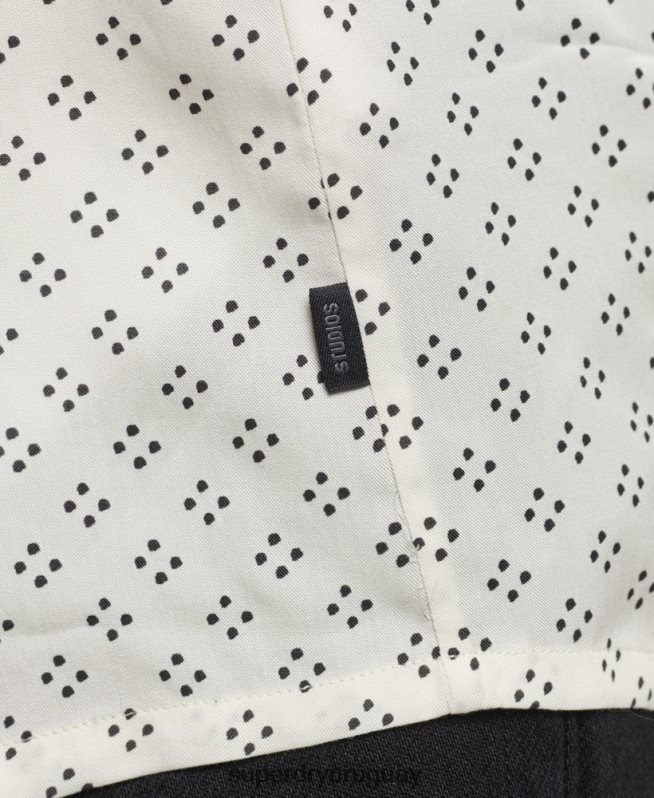 uy Superdry hombres camisa de manga larga con estampado de los años 70 blanco DT2N8Z145 ropa