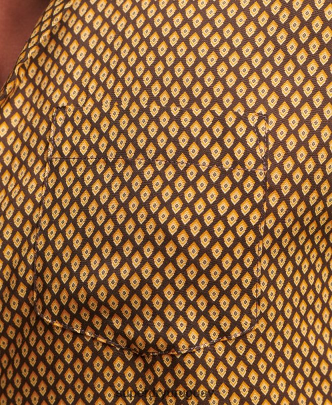 uy Superdry hombres camisa de manga larga con estampado de los años 70 naranja DT2N8Z149 ropa