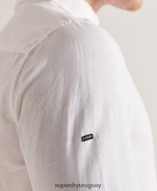uy Superdry hombres camisa de manga larga de lino y algodón blanco DT2N8Z6447 ropa