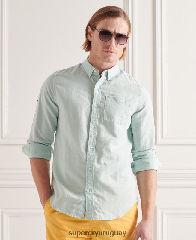 uy Superdry hombres camisa de manga larga de lino y algodón verde DT2N8Z6440 ropa
