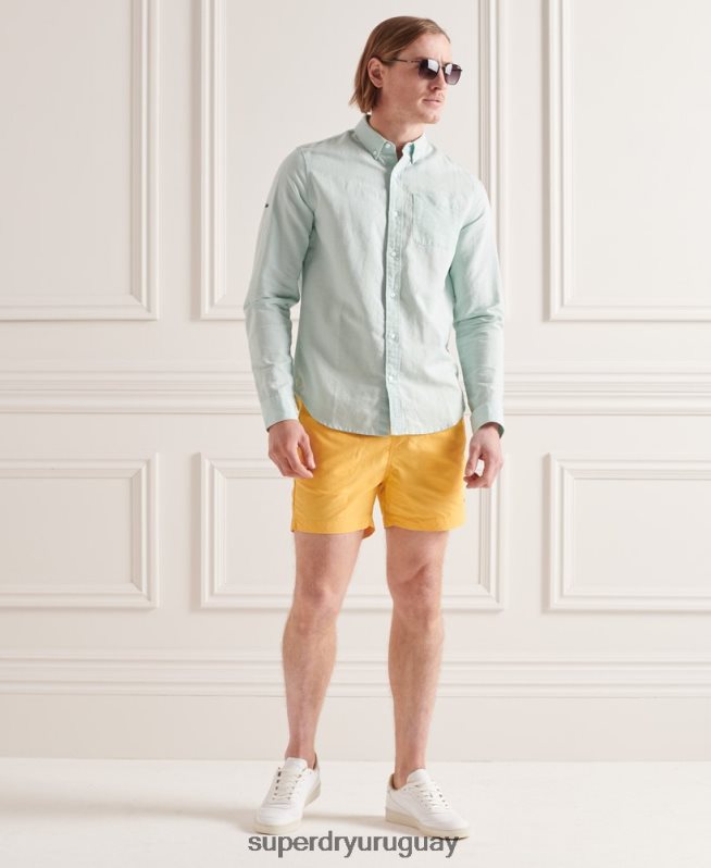 uy Superdry hombres camisa de manga larga de lino y algodón verde DT2N8Z6440 ropa