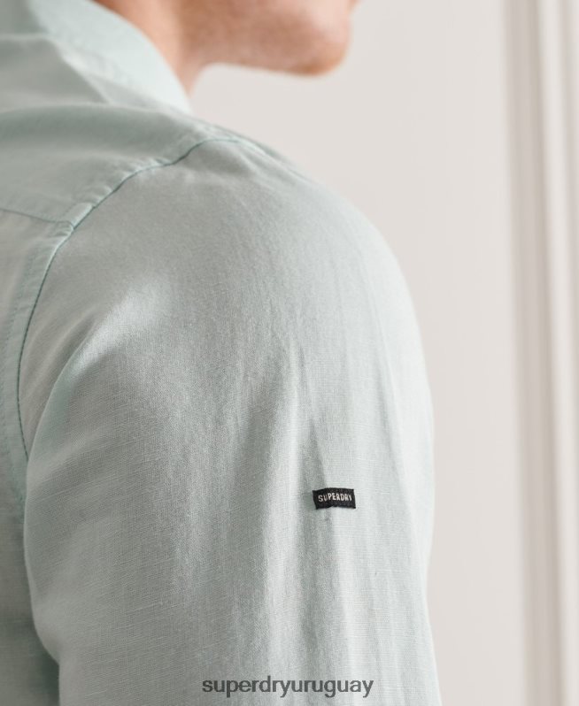 uy Superdry hombres camisa de manga larga de lino y algodón verde DT2N8Z6440 ropa