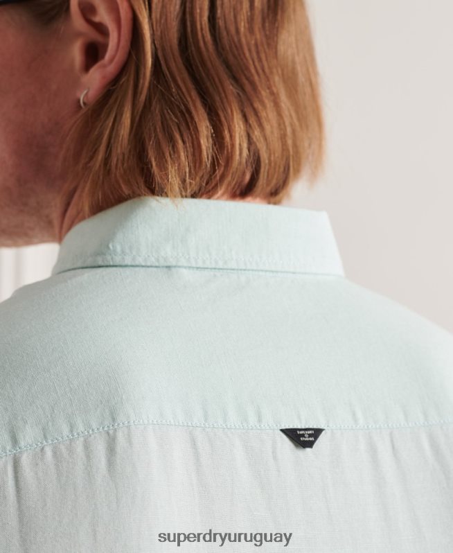 uy Superdry hombres camisa de manga larga de lino y algodón verde DT2N8Z6440 ropa