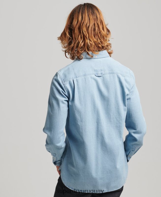uy Superdry hombres camisa de manga larga de ropa de trabajo de algodón azul claro DT2N8Z188 ropa