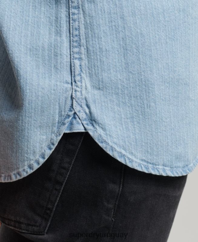 uy Superdry hombres camisa de manga larga de ropa de trabajo de algodón azul claro DT2N8Z188 ropa