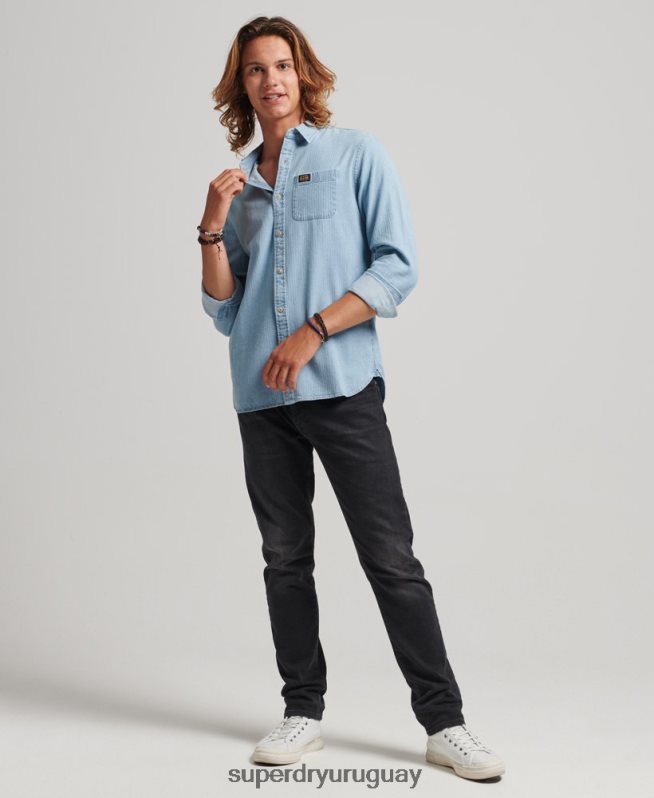 uy Superdry hombres camisa de manga larga de ropa de trabajo de algodón azul claro DT2N8Z188 ropa
