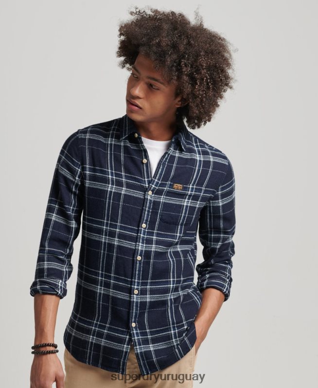 uy Superdry hombres camisa de manga larga de ropa de trabajo de algodón azul oscuro DT2N8Z137 ropa