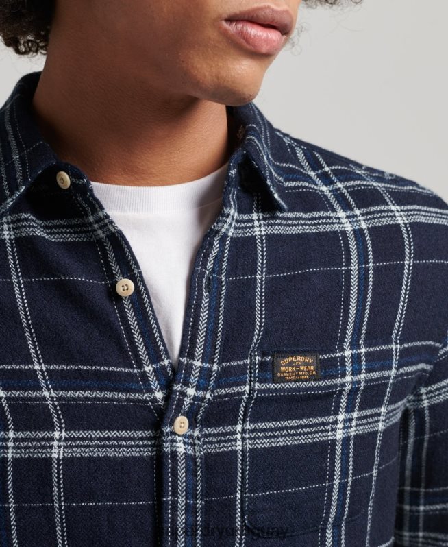 uy Superdry hombres camisa de manga larga de ropa de trabajo de algodón azul oscuro DT2N8Z137 ropa