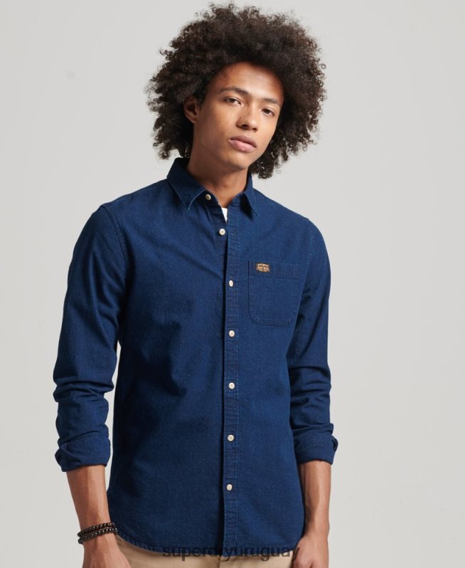 uy Superdry hombres camisa de manga larga de ropa de trabajo de algodón azul oscuro DT2N8Z194 ropa