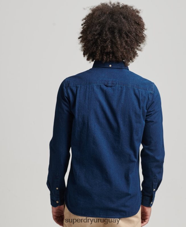 uy Superdry hombres camisa de manga larga de ropa de trabajo de algodón azul oscuro DT2N8Z194 ropa