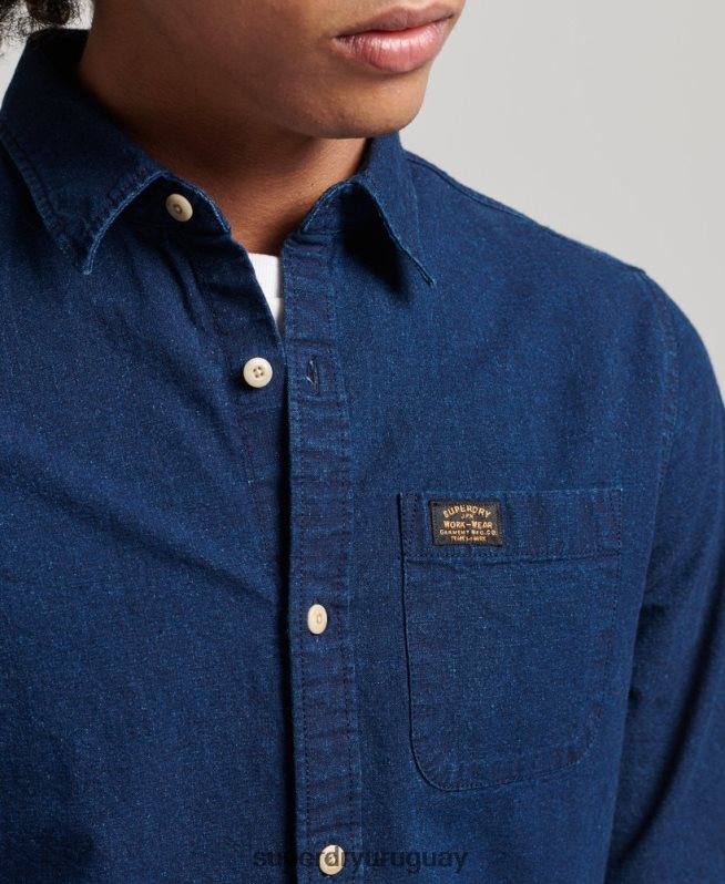 uy Superdry hombres camisa de manga larga de ropa de trabajo de algodón azul oscuro DT2N8Z194 ropa
