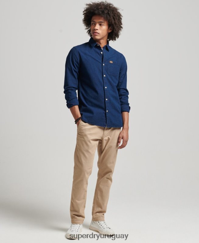 uy Superdry hombres camisa de manga larga de ropa de trabajo de algodón azul oscuro DT2N8Z194 ropa